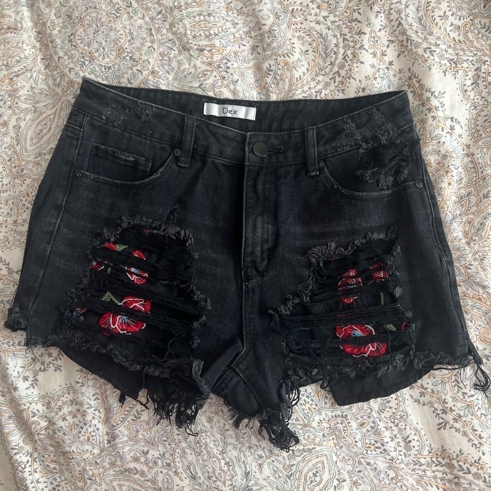 DEX Jean Shorts with Floral Underlay